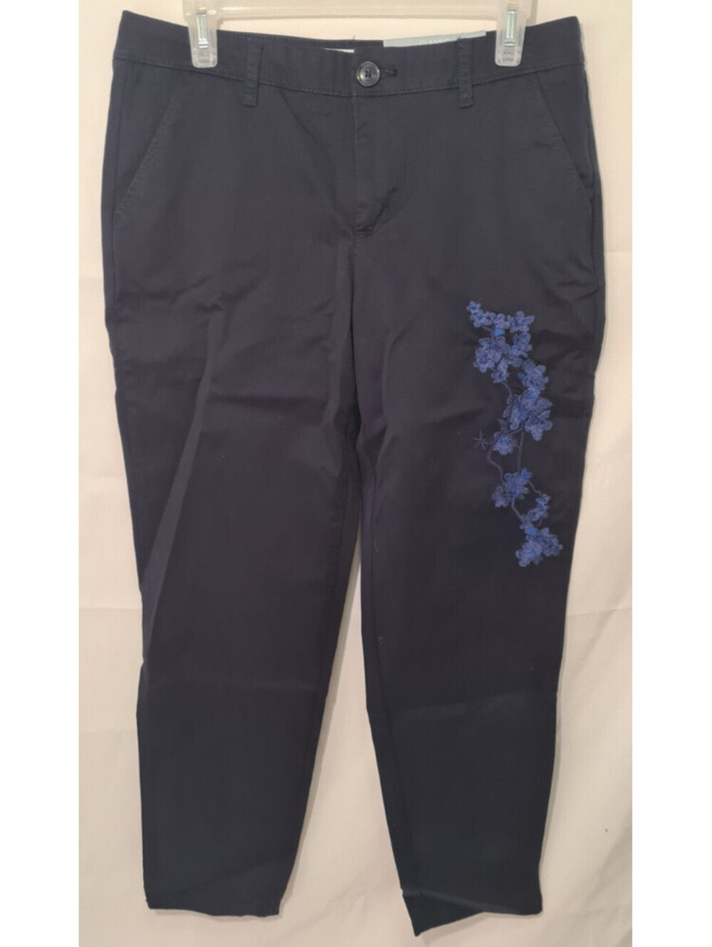 Liz Claiborne Pants Womens Sz 6 Navy Blue Floral Embroidered Chino Ankle